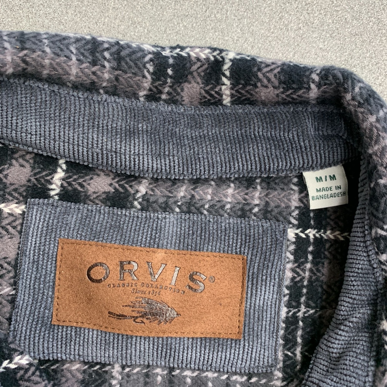 Orvis Men’s M Classic Plaid Button-Up Shirt Jacket Black & Gray M1119