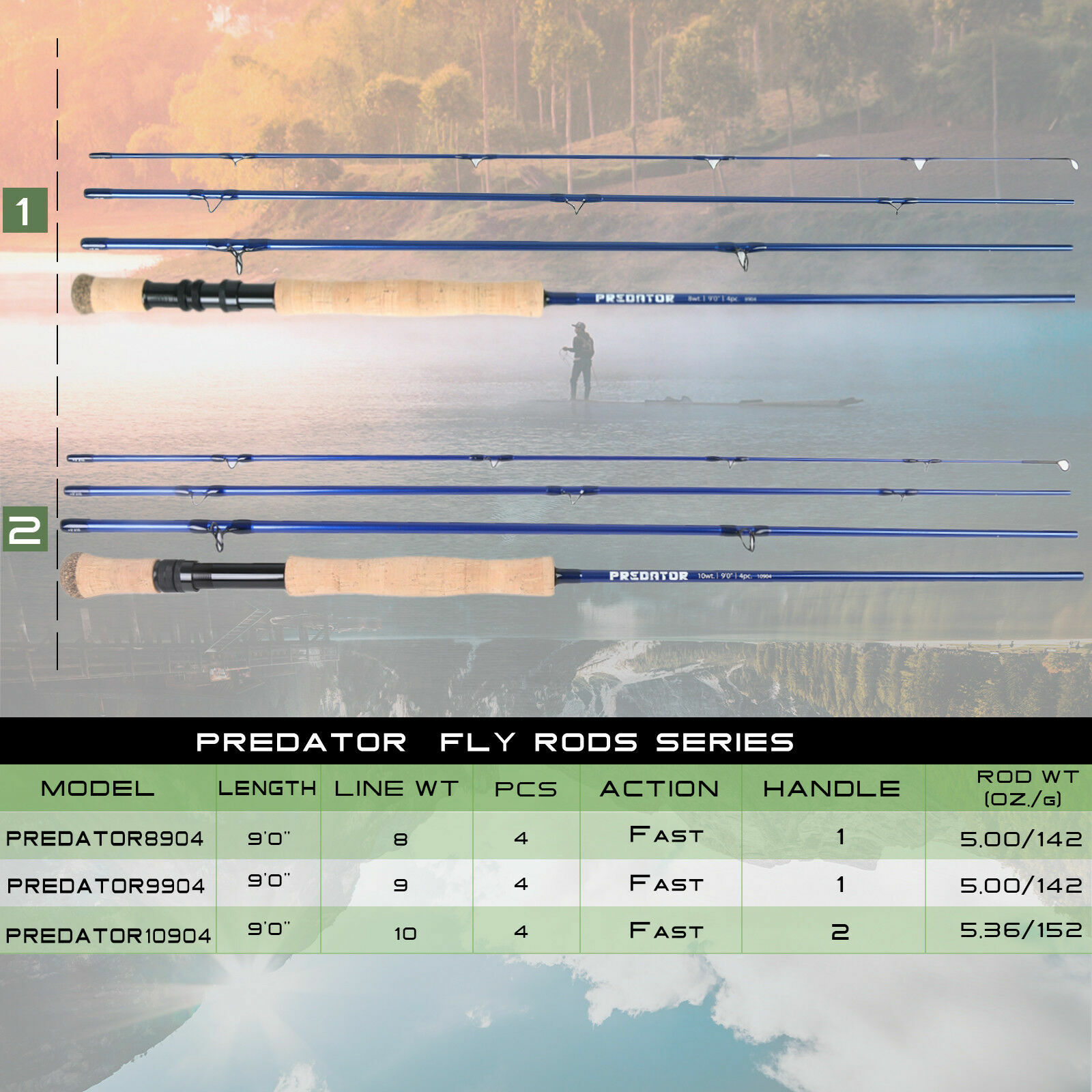 Predator Saltwater 9FT 8/9/10wt Fast Action Fly Fishing Rod and Reel Whole Combo