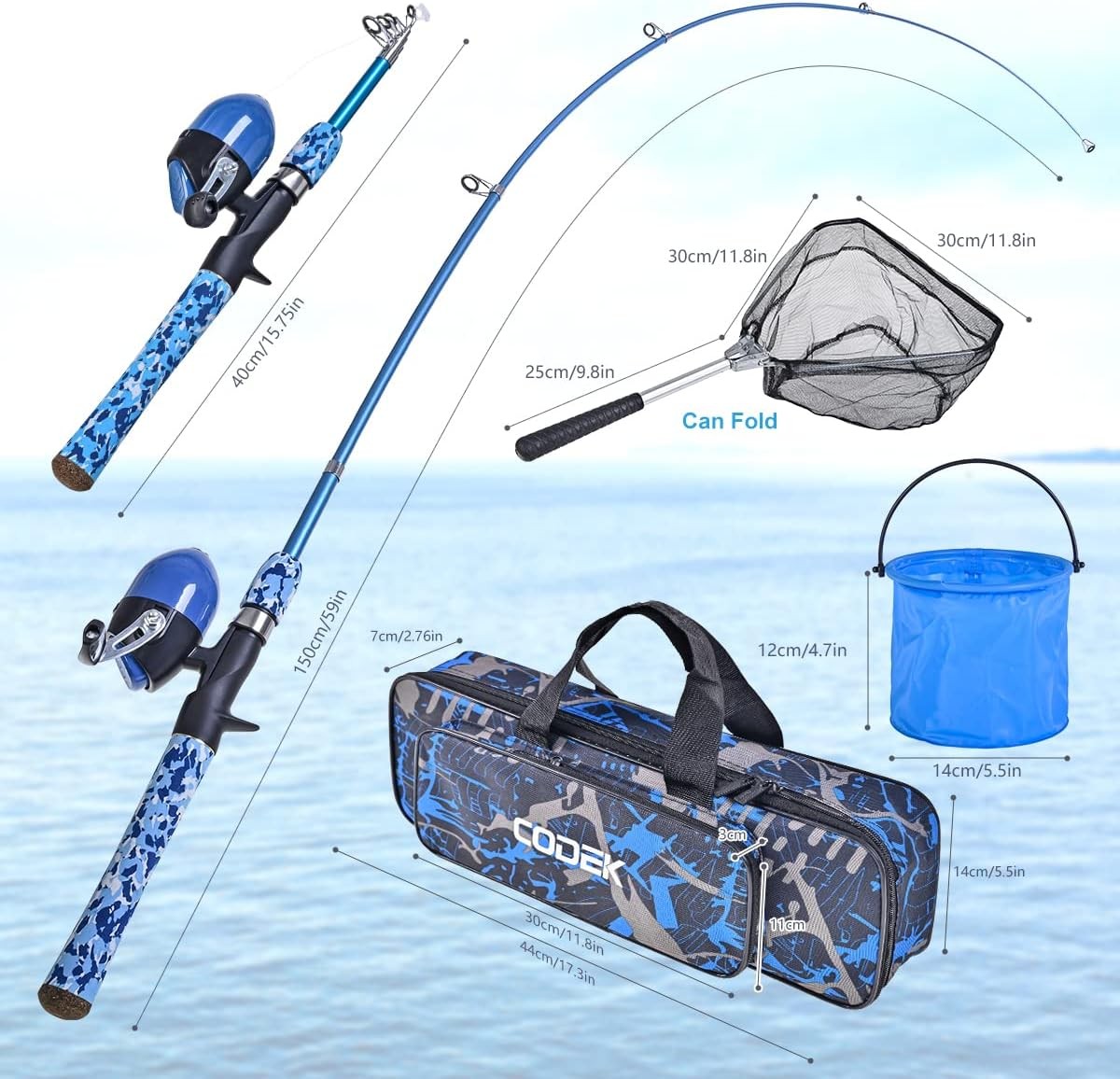 Kids Fishing Pole Set with Full Starter Kits 2 Set Portable Telescopic Fishing
