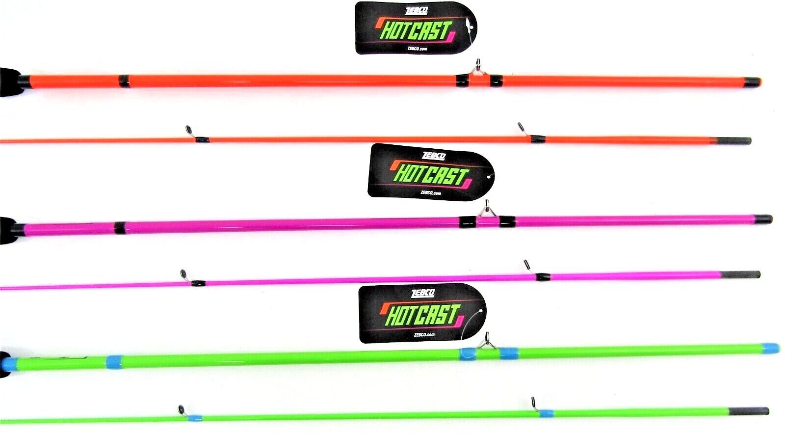 ZEBCO HOT CAST SPLASH 6’6″ HOT ORANGE, HOT PINK, HOT CHARTREUSE SET OF 3 RODS