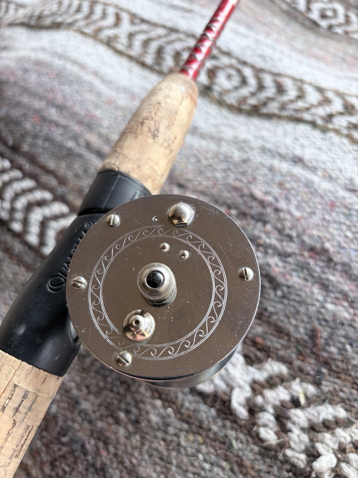 Trump Reel And kwik Stix Fishing Rod. Great Condition Ready To Cast Red Rod