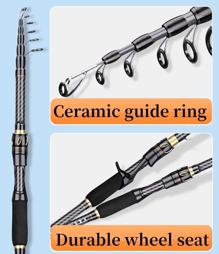 1.8m-3.6m Telescopic Fishing Rod Spinning Casting Rod Carbon Fiber Pole Portable