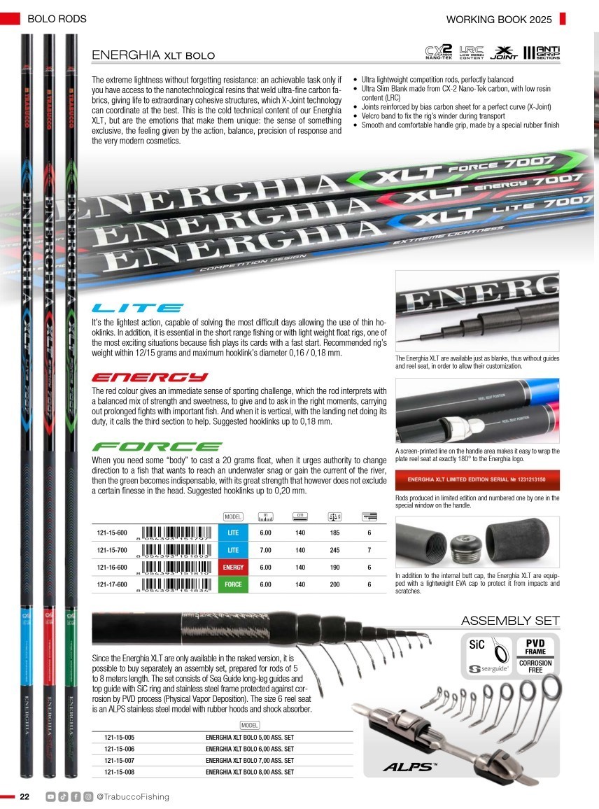 Trabucco highest quality Energhia XLT 6.0m bolognese rod plus guide set 190g wt