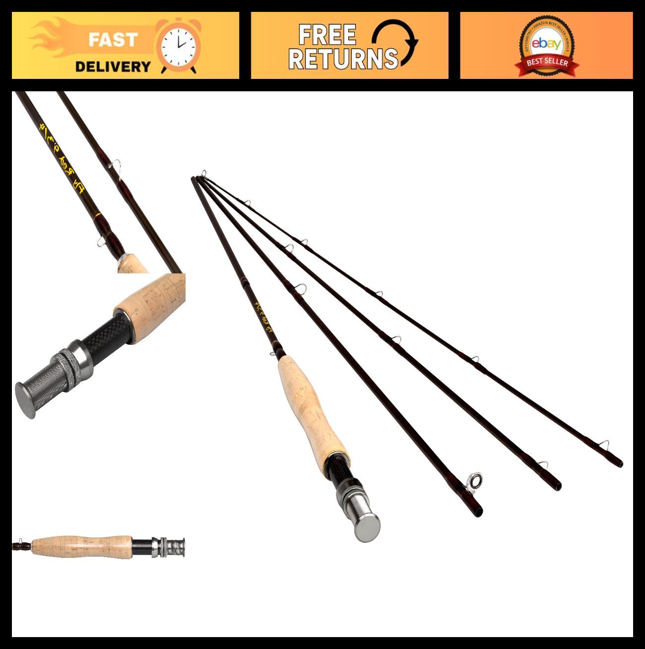 9ft/10ft 3-4wt 5-6wt 4-Piece Graphite Fly Fishing Rod – Lightweight Medium Fast