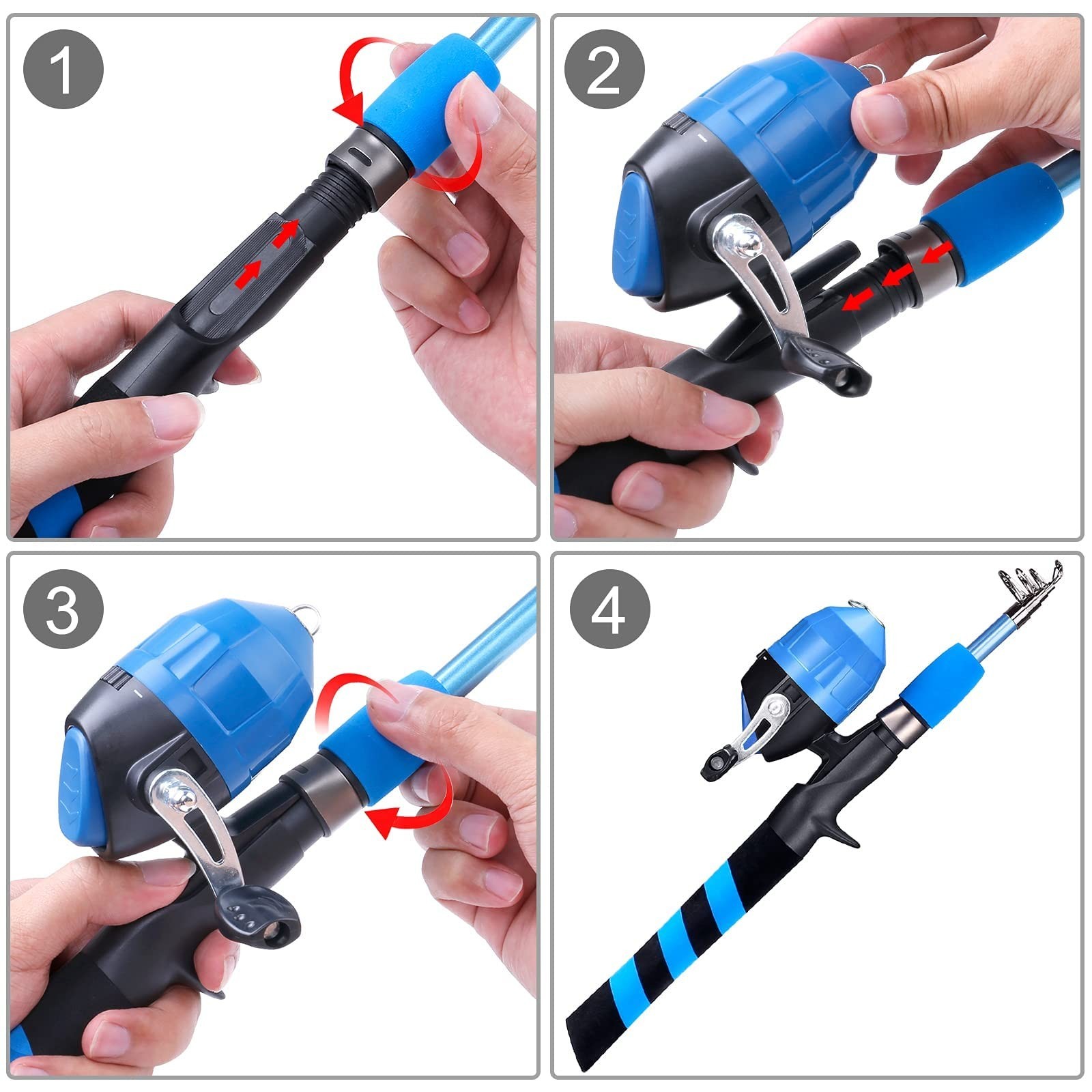PLUSINNO Kids Fishing Pole, Portable Telescopic Fishing Rod and Reel Combo Ki…