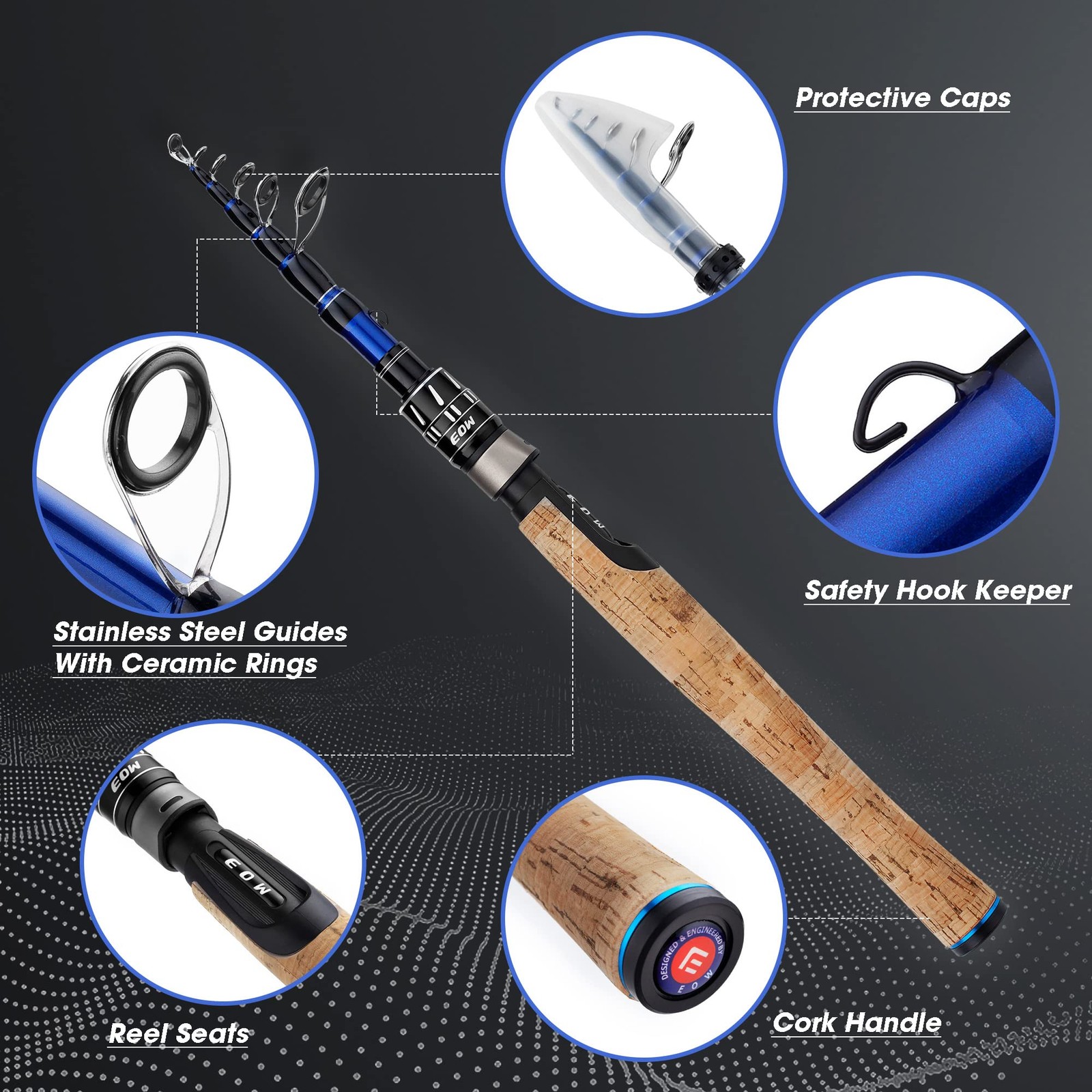 XPEDITE Portable Telescopic Casting and Spinning Fishing Rods, 24T Carbon Bla…