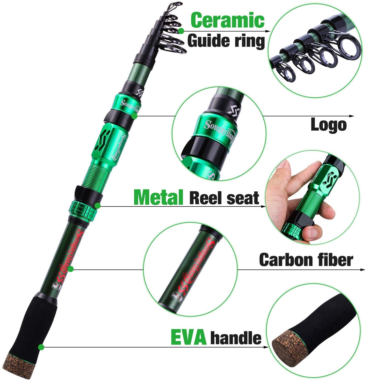 Telescopic Fishing Rod Carbon Fiber Travel Bass Trout Freshwater Saltwater 7.9ft