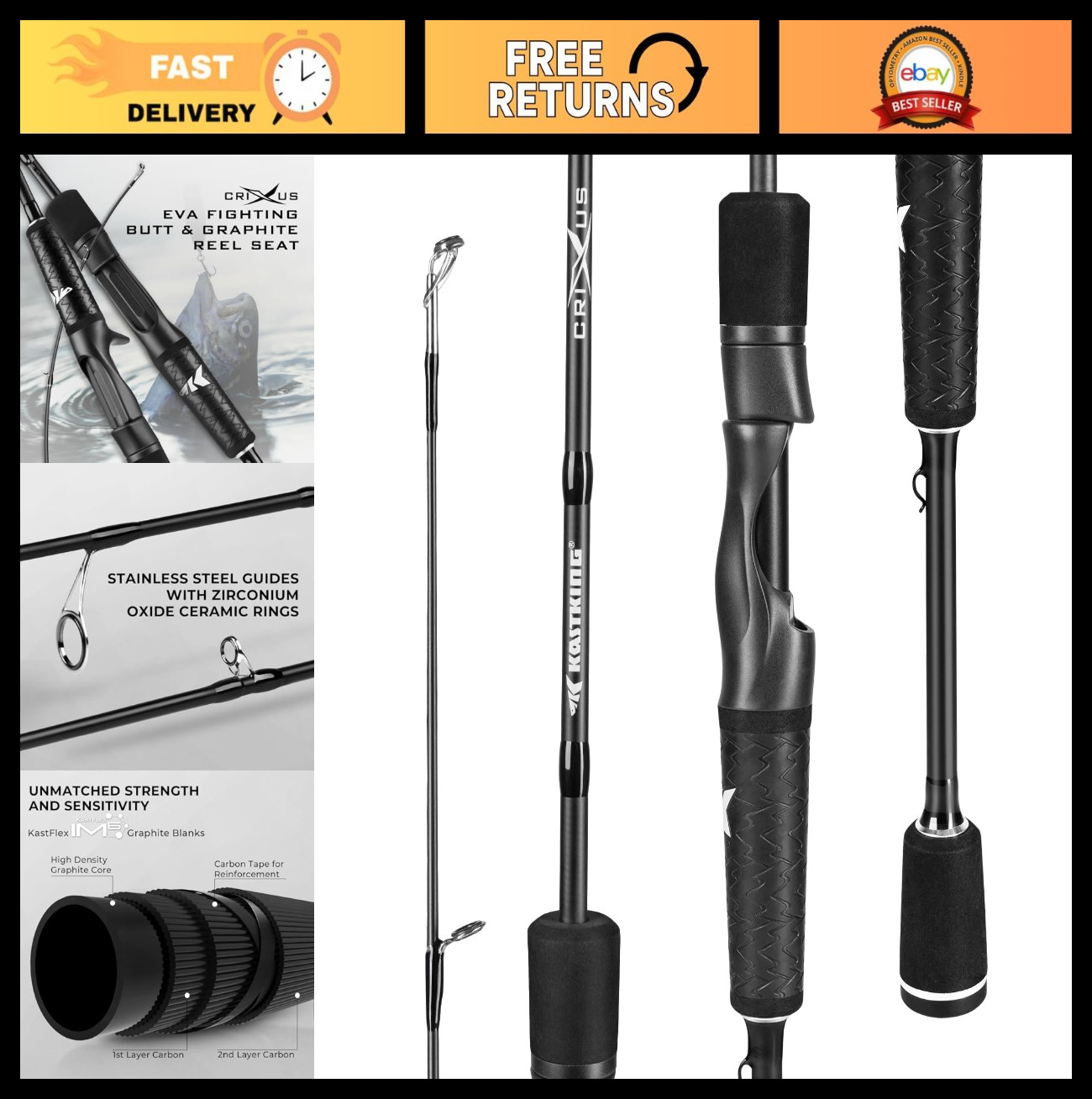 IM6 Graphite Fishing Rods – Spinning & Casting, Zirconium Guides, SuperPolymer H