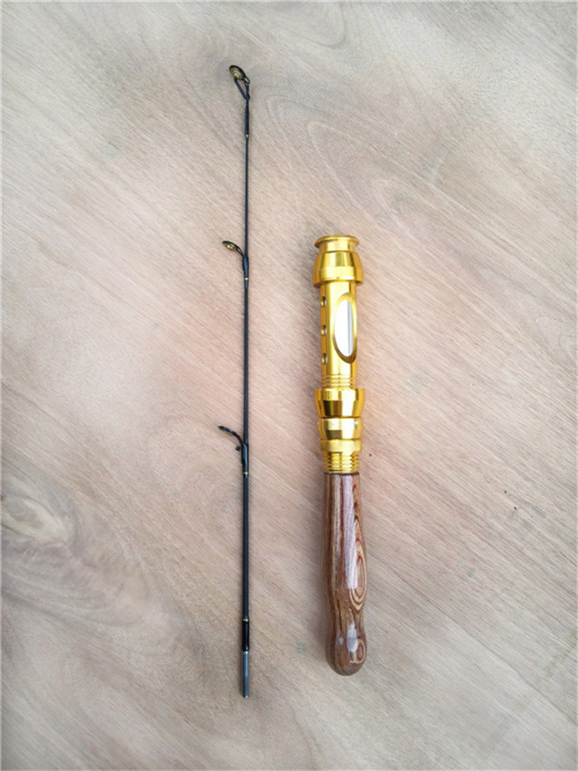 57cm Portable MH 2 section Ice Fishing Rod Combos set vintage wooden handle