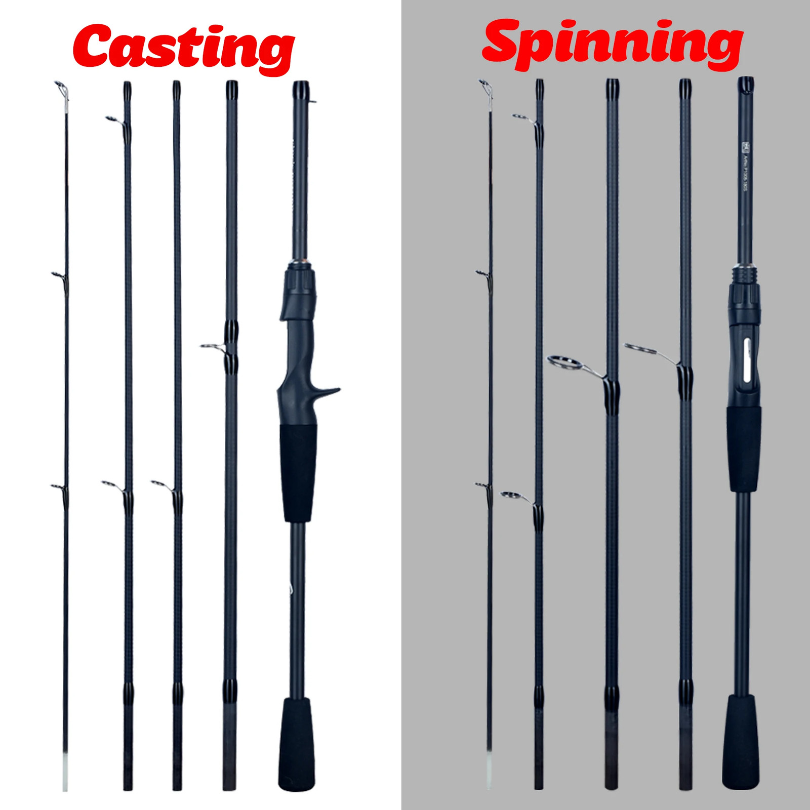 PHISHGER Travel Fishing Rod Carbon 4-5 Section Spinning Baitcasting 1.8-2.4m