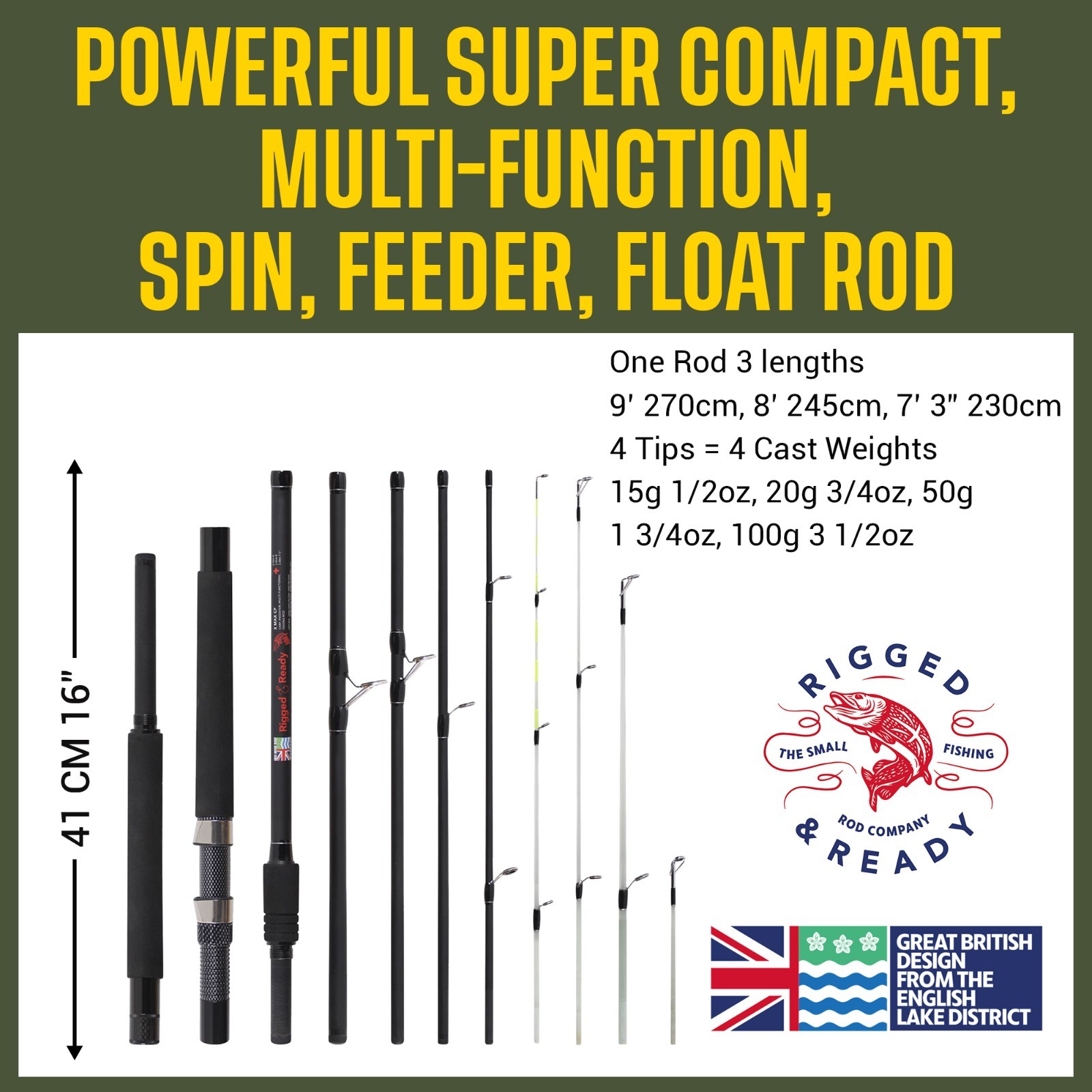 X MAX C-P Carp, Predator Fishing Rod. Unique, Super Compact, Multi-Function Rod