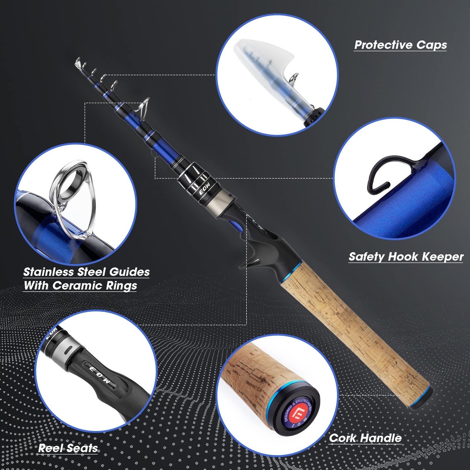 XPEDITE PRO Portable Telescopic Casting and Spinning Fishing Rods, 24T Carbon Bl