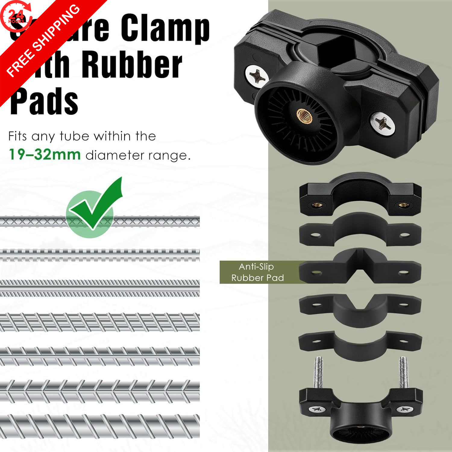 Roylvan Pole Mount Fishing Rod Holder for Bike, 360° 1 pack, 1P-Black