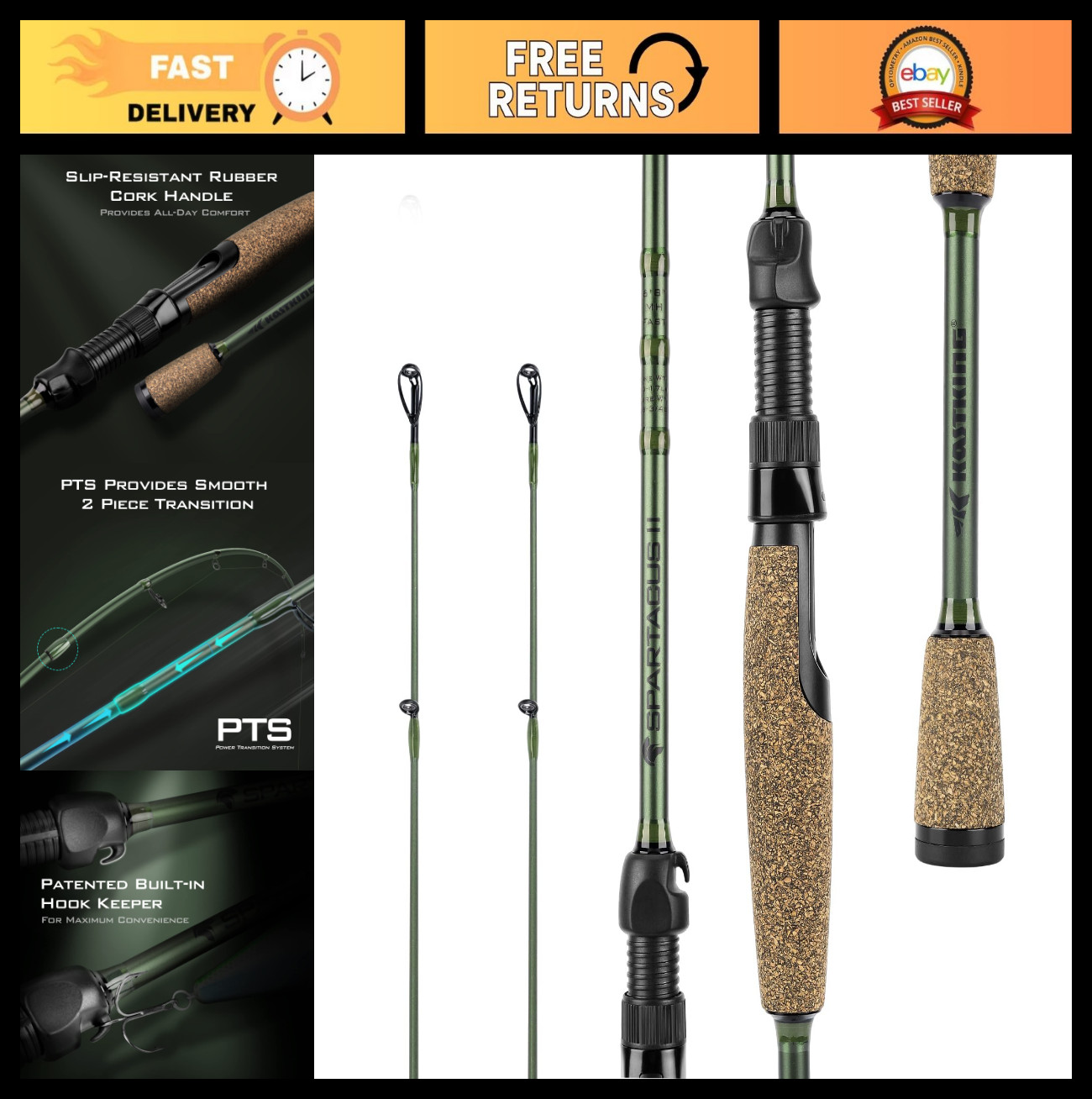 IM6 Graphite Fishing Rods – 2-Piece Casting & Spinning Rods with Extra Tip, PTS