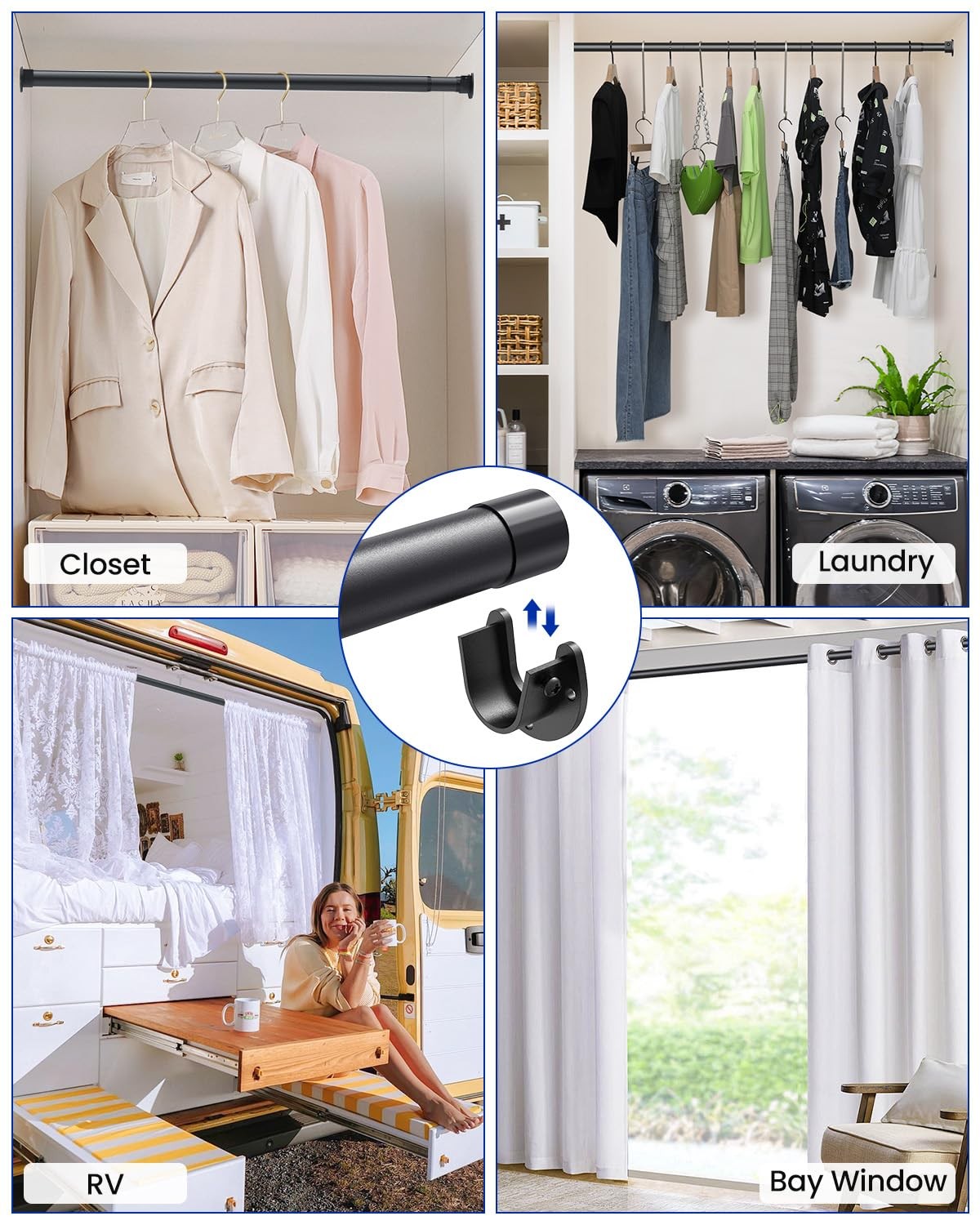 Supforce 4 Pack 17-28″ Adjustable Heavy Duty Metal Closet Rods Wardrobe