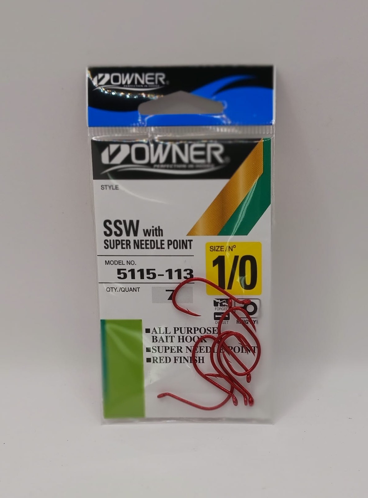 Owner 5115-113 SSW All Purpose Hook Needle Point Rev Bend UpEye Red Sz 1/0 8Ct