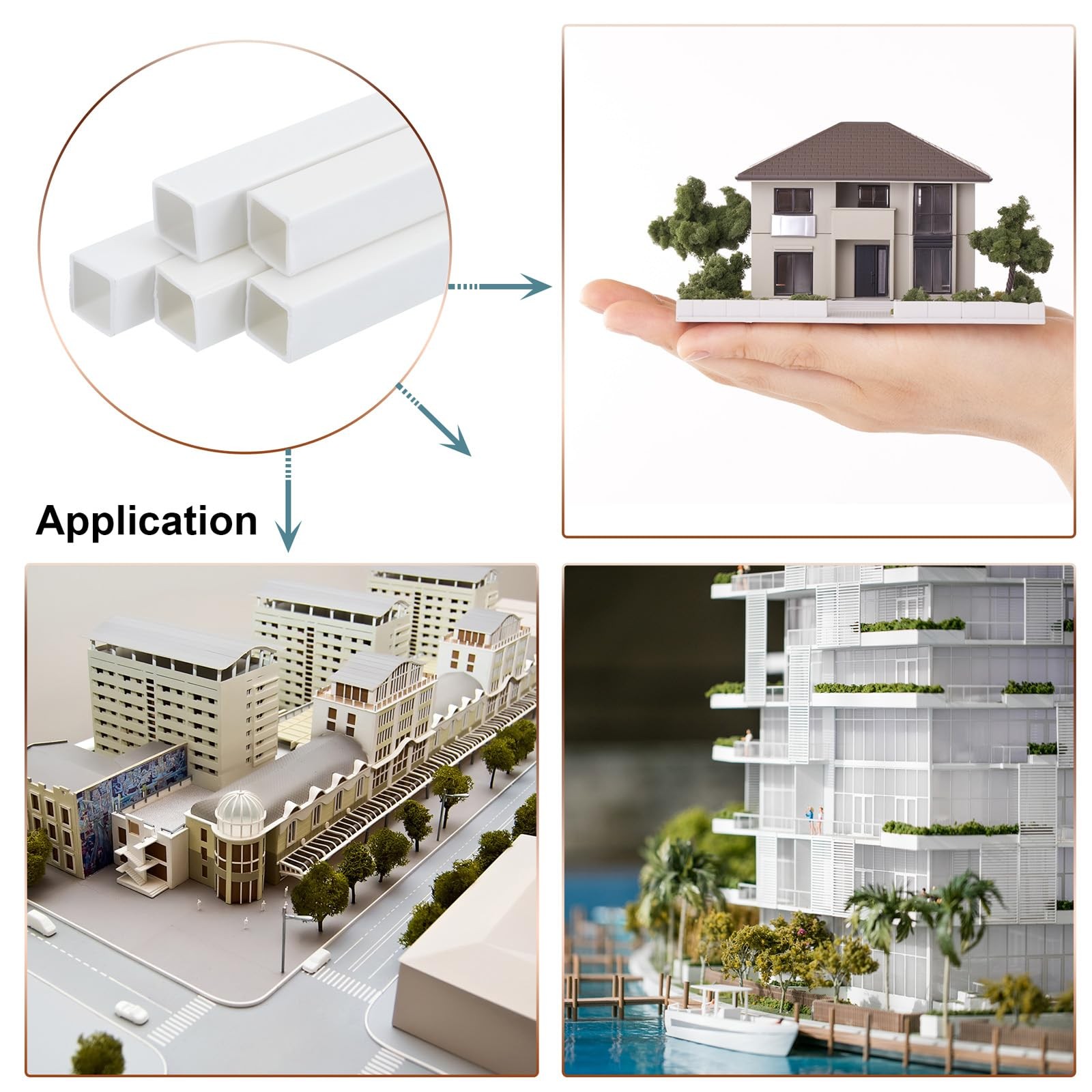 25 PCS White Plastic Model Tube ABS Square 0.39×0.39×10 Inch Architectural