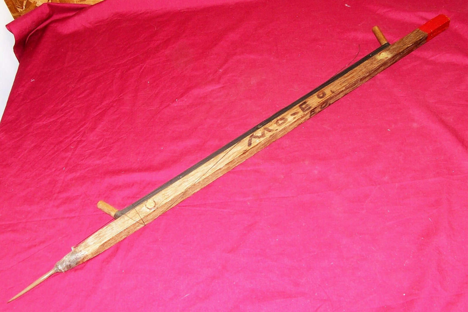 Old Antique Hand Home Made Custom Wood Wooden Ice Fishing Rig Pole Line Vintage