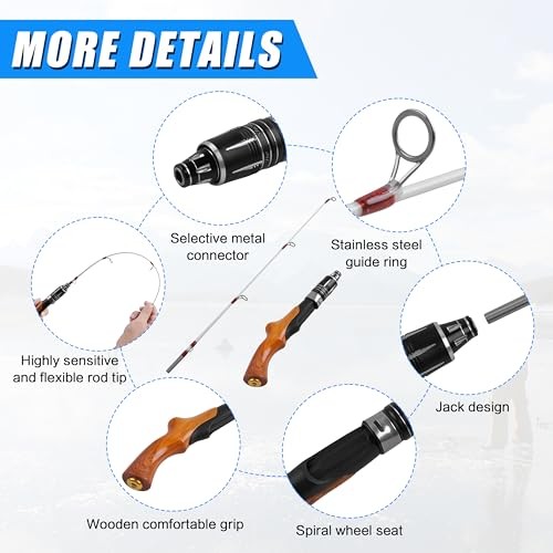 Lightweight Ice Fishing Gear Portable Spinning Rod 23″ Ice Fishing Rod