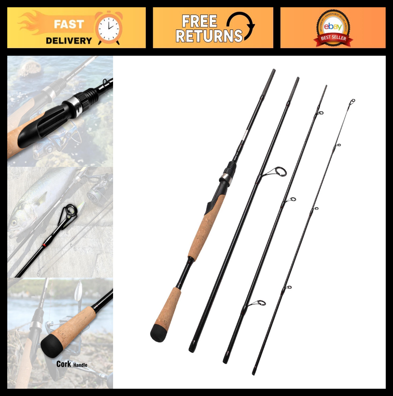 4-Piece Portable Spinning Fishing Rod – Medium Carbon Travel Fishing Rod Set