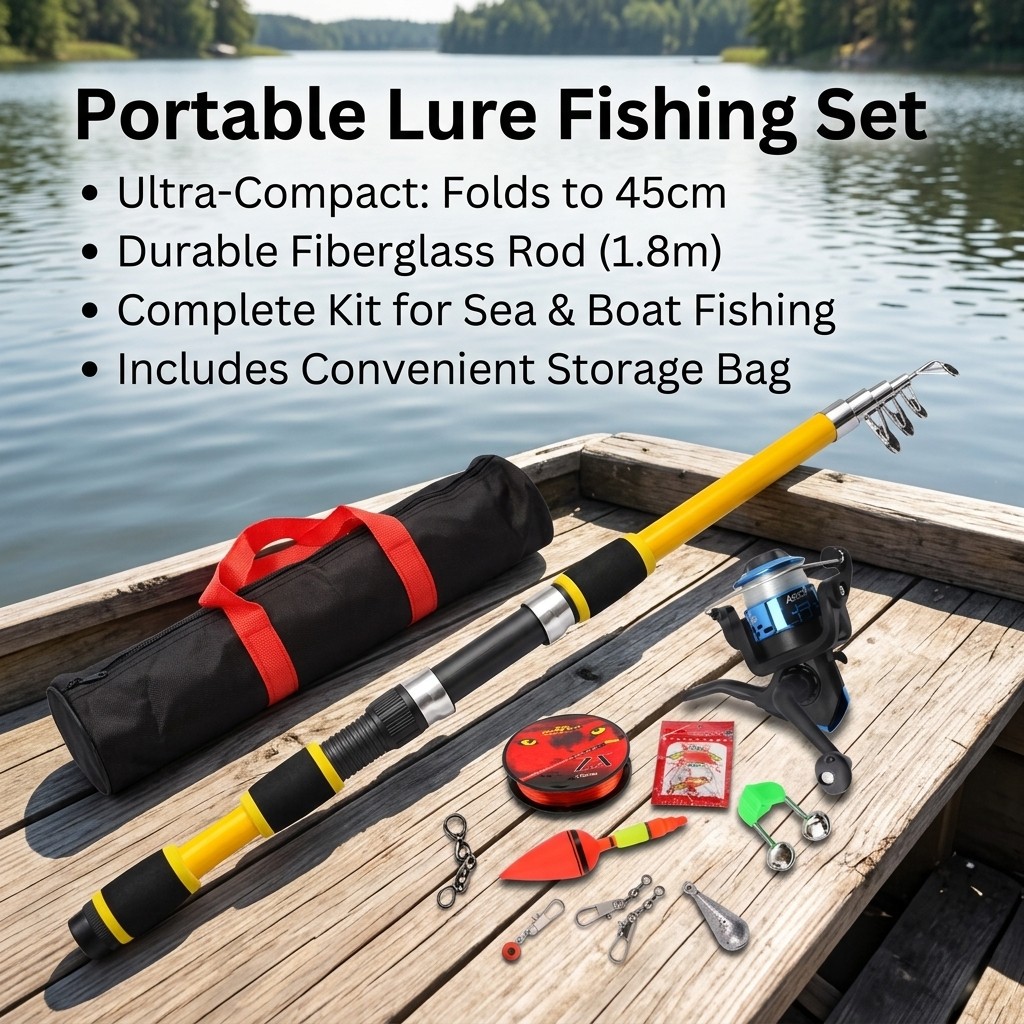 Telescopic Fishing Rod Set, 1.8m Fiberglass Saltwater Fishing Pole Kit,