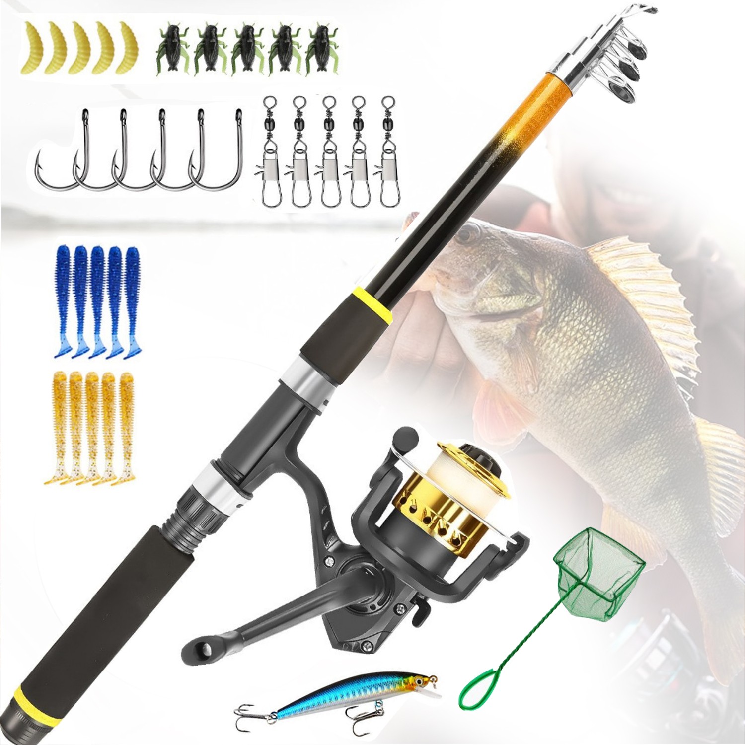 71” Telescopic Fishing Rod Pole Reel Combo Fishing Gear Set Fishing Accessories