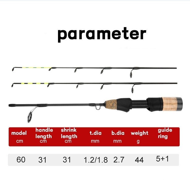 Ice Fishing Rod Carbon Fiber Fast Action Casting Spinning Travel Rod Carp 60cm