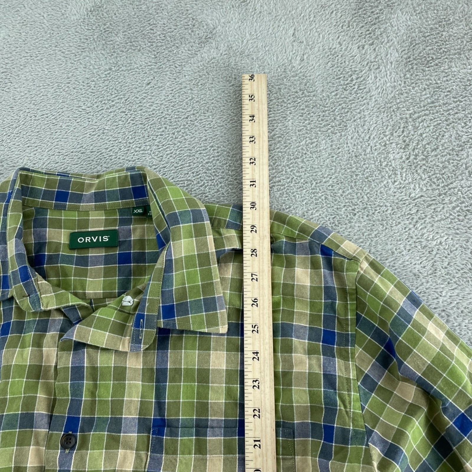 Orvis Mens XL Green & Blue Plaid Button-Up Shirt 4324