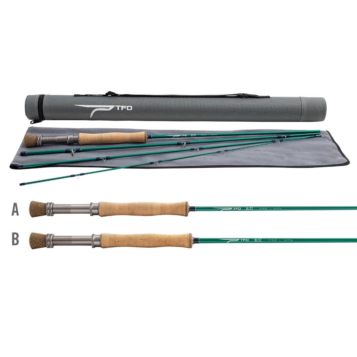 TFO Blitz 8wt 9ft 4pc Fly Fishing Rod with Rod Sock and Rod Tube (TF 08 90 4 BZ)
