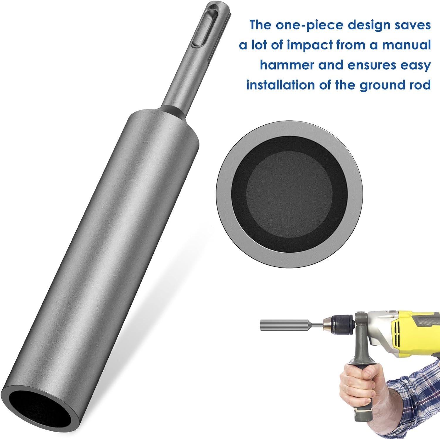 Hardened Steel Ground Rod Drivers – 2-Piece SDS Plus Set for Easy Installation