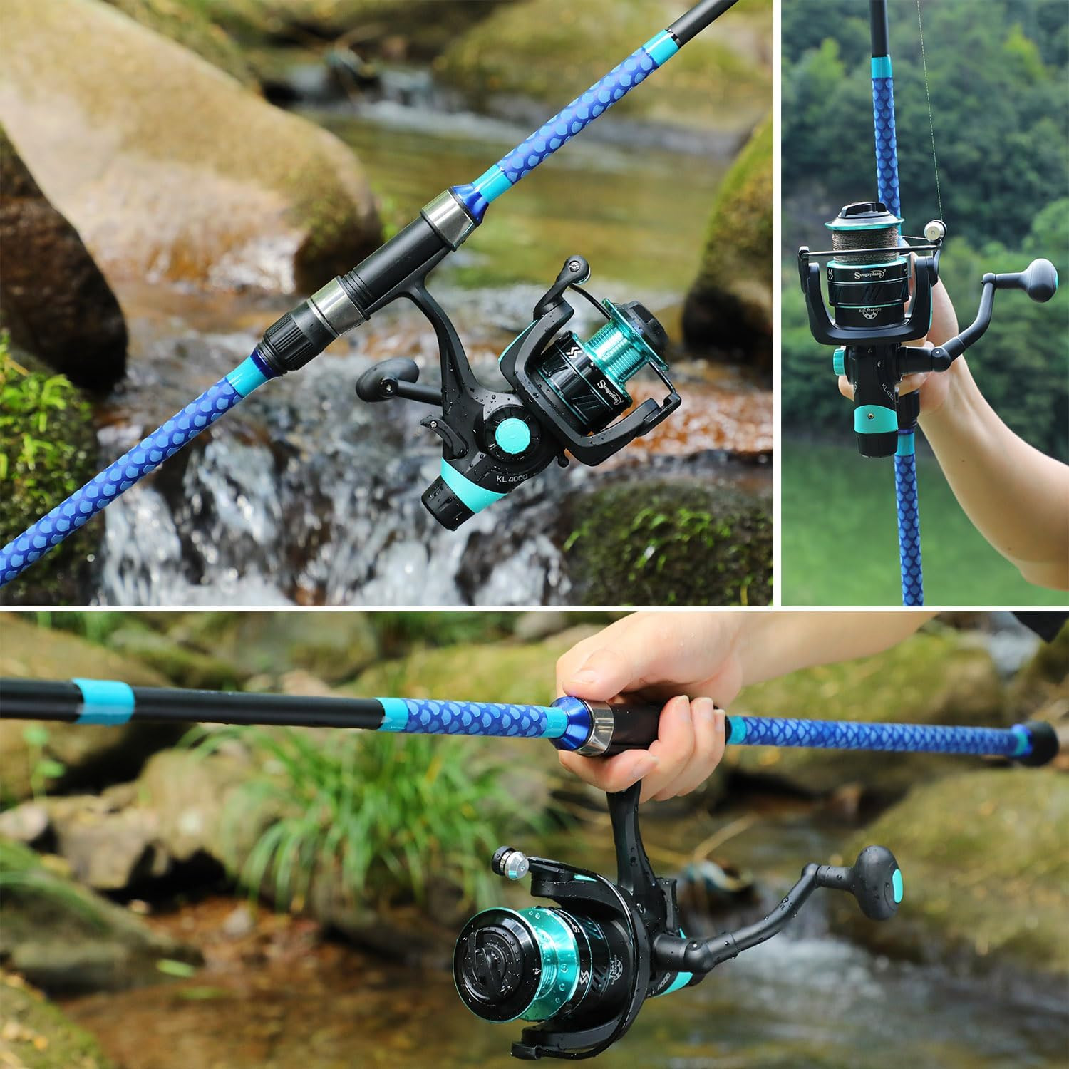 3 Piece Baitfeeder Combo Surf Fishing Rod Combo Medium/Heavy Travel Spinning Rod