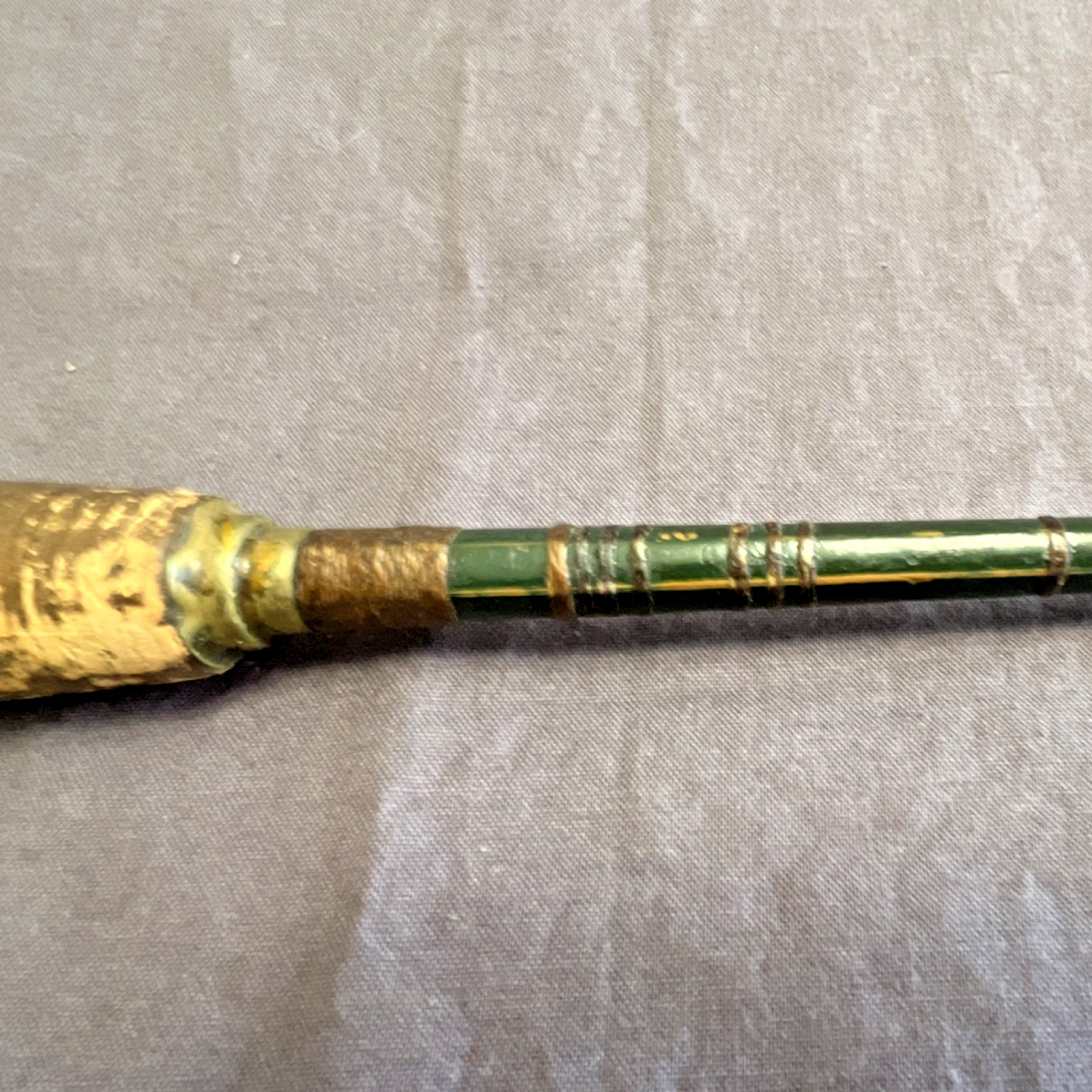 Green Fly Fishing Rod 9.5 ft 3pc Cork Handle Metal Ferrules Vintage