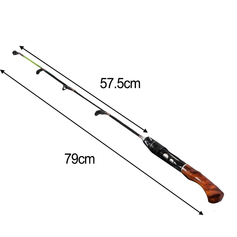 Two Section Ice Fishing Rod with Comfortable Imitation Wooden Grip 50 to 80 cm