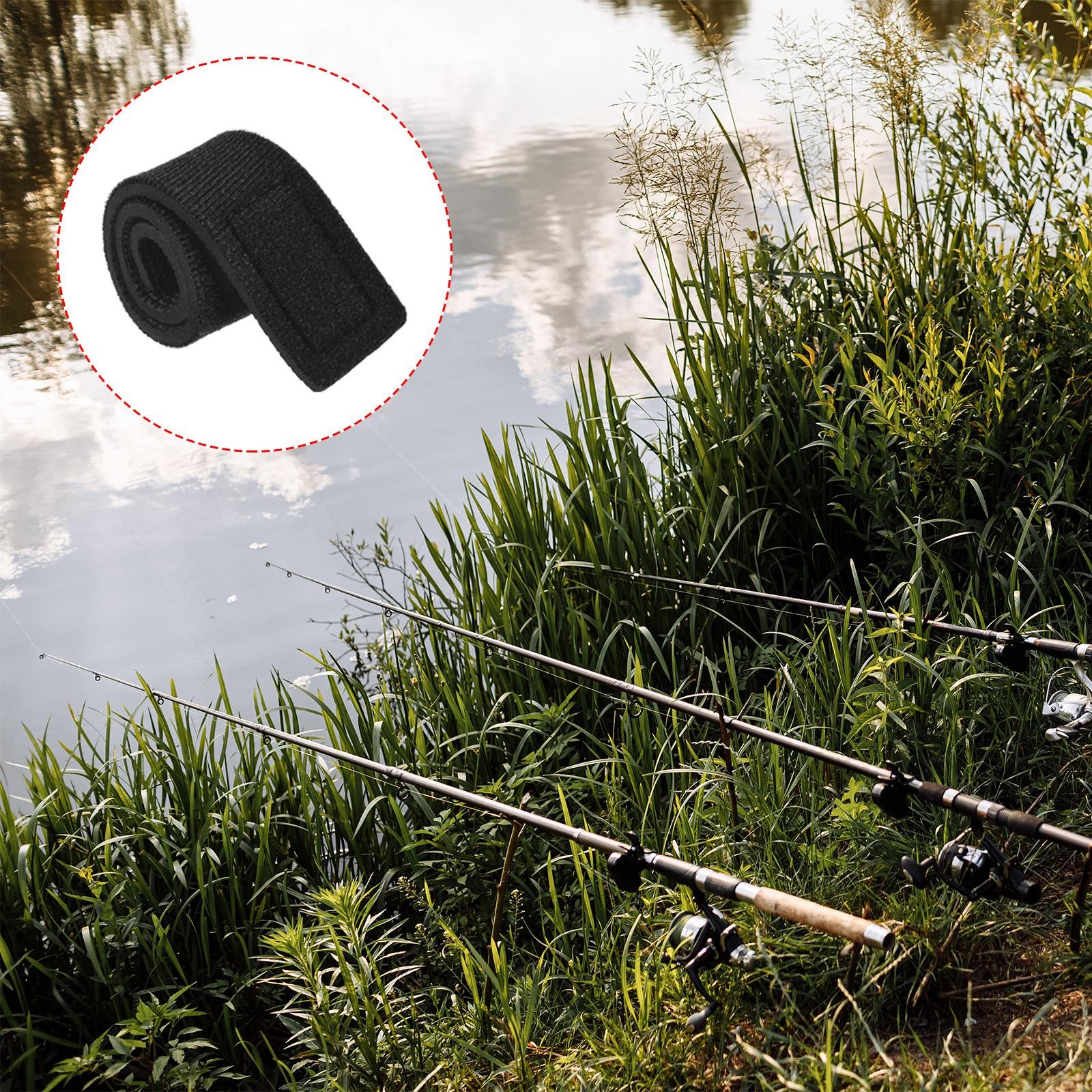 6pcs Fishing Rod Strap, 25cm Stretchy Belts Holders Pole Sleeve Cover, Black