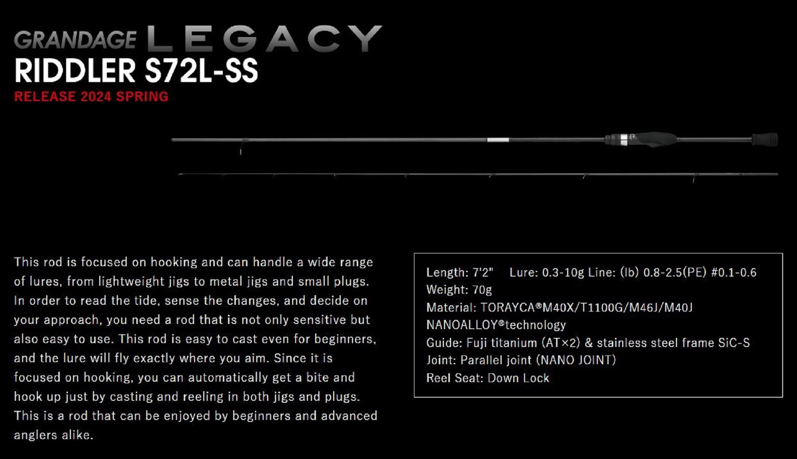 Apia Rod Spinning Grandage Legacy S72L-SS Riddler (8036)