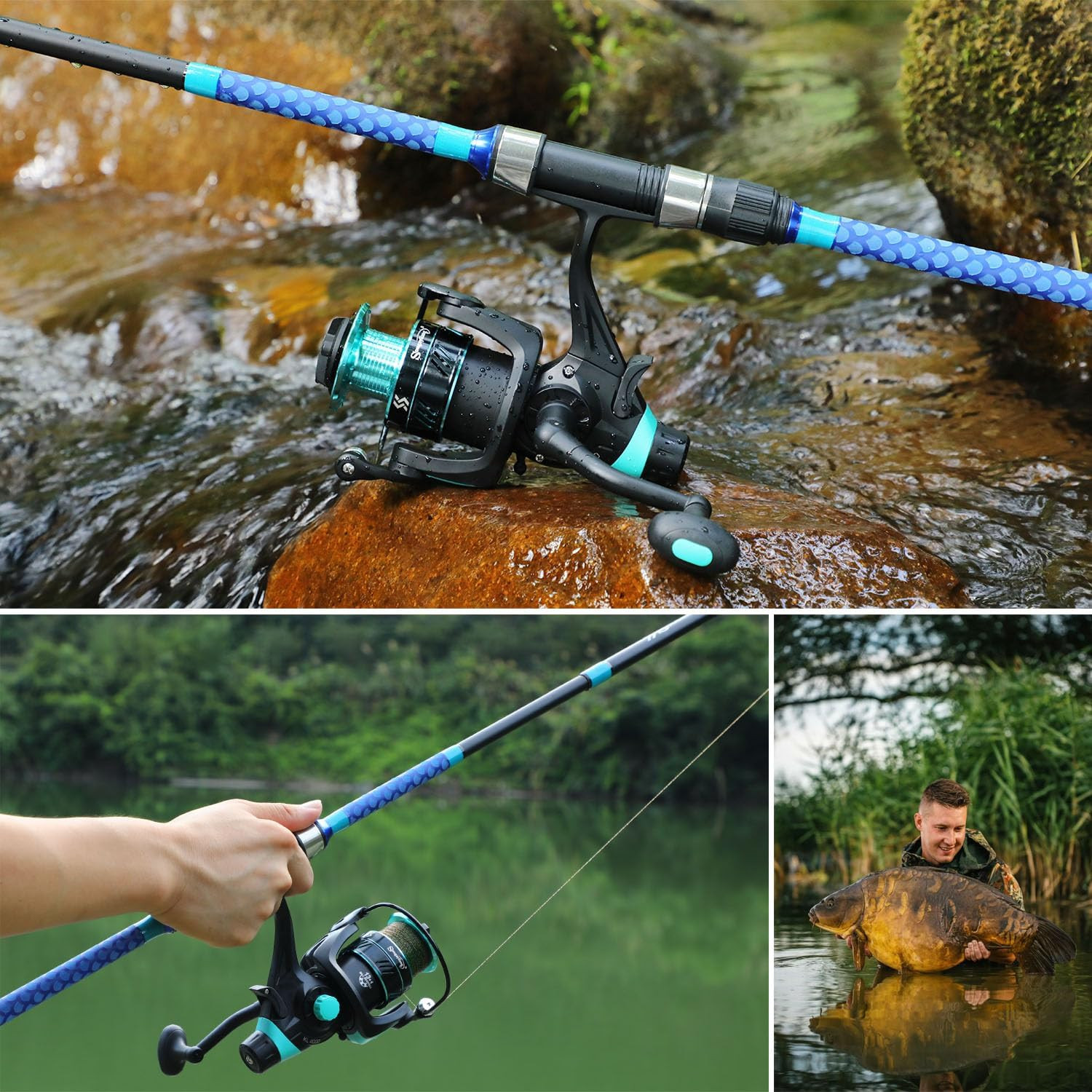3 Piece Baitfeeder Combo Surf Fishing Rod Combo Medium/Heavy Travel Spinning Rod