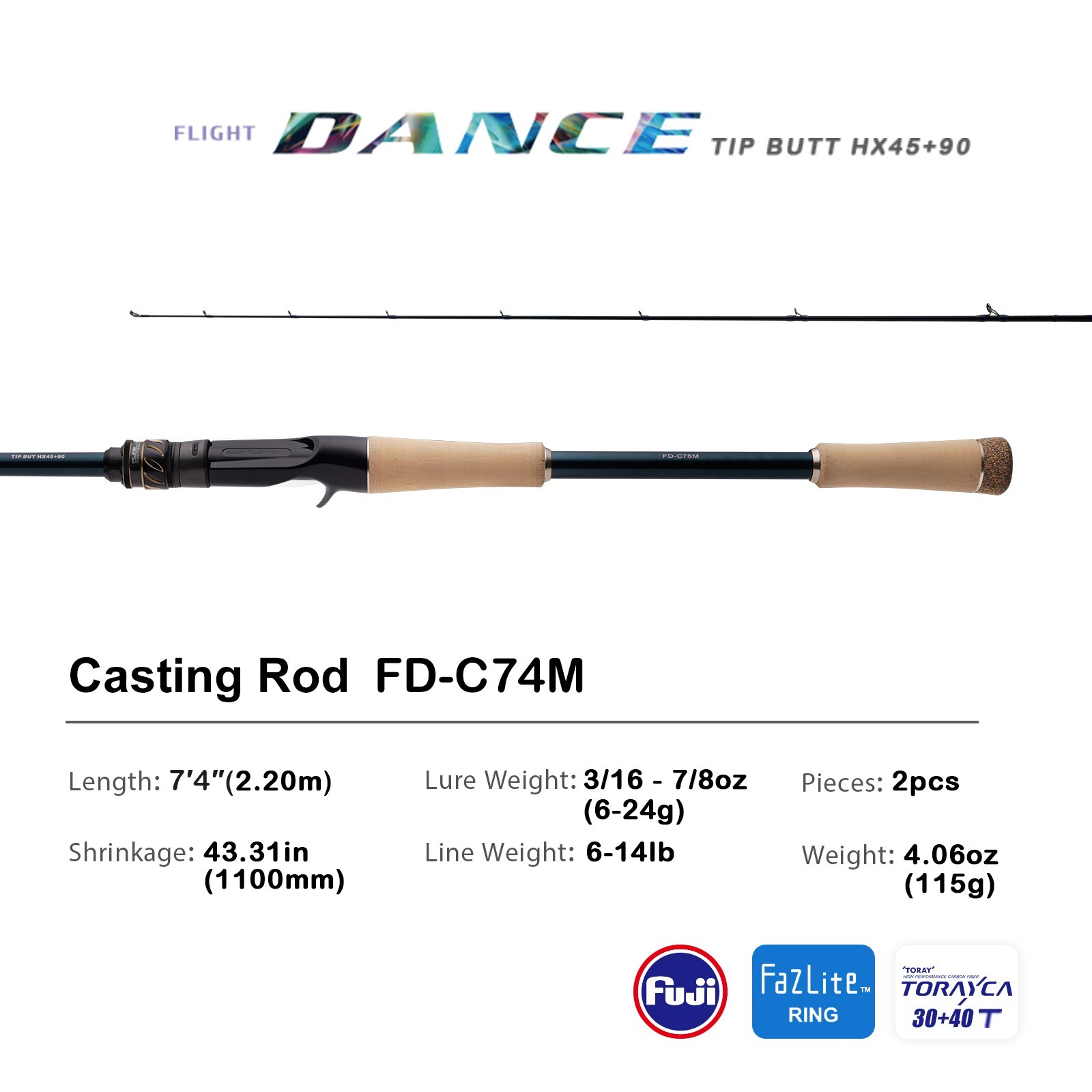 PURELURE FLIGHT DANCE Long Cast Fishing Rod Shore Cast/Spin 2-Piece 7’4″-8’7″