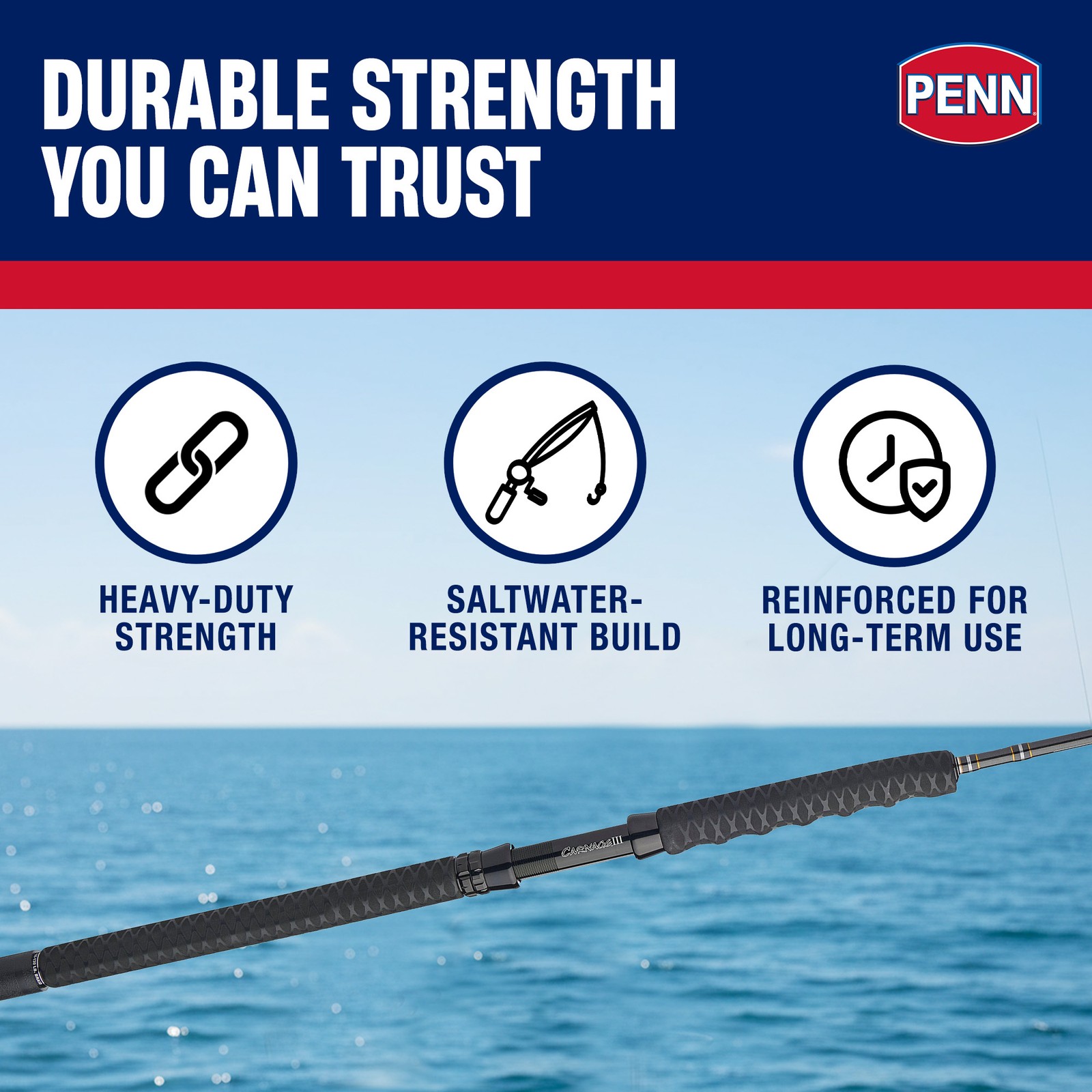 PENN Carnage III Conventional Boat Fishing Rod, 6′ Fishing Pole, Heavy Power