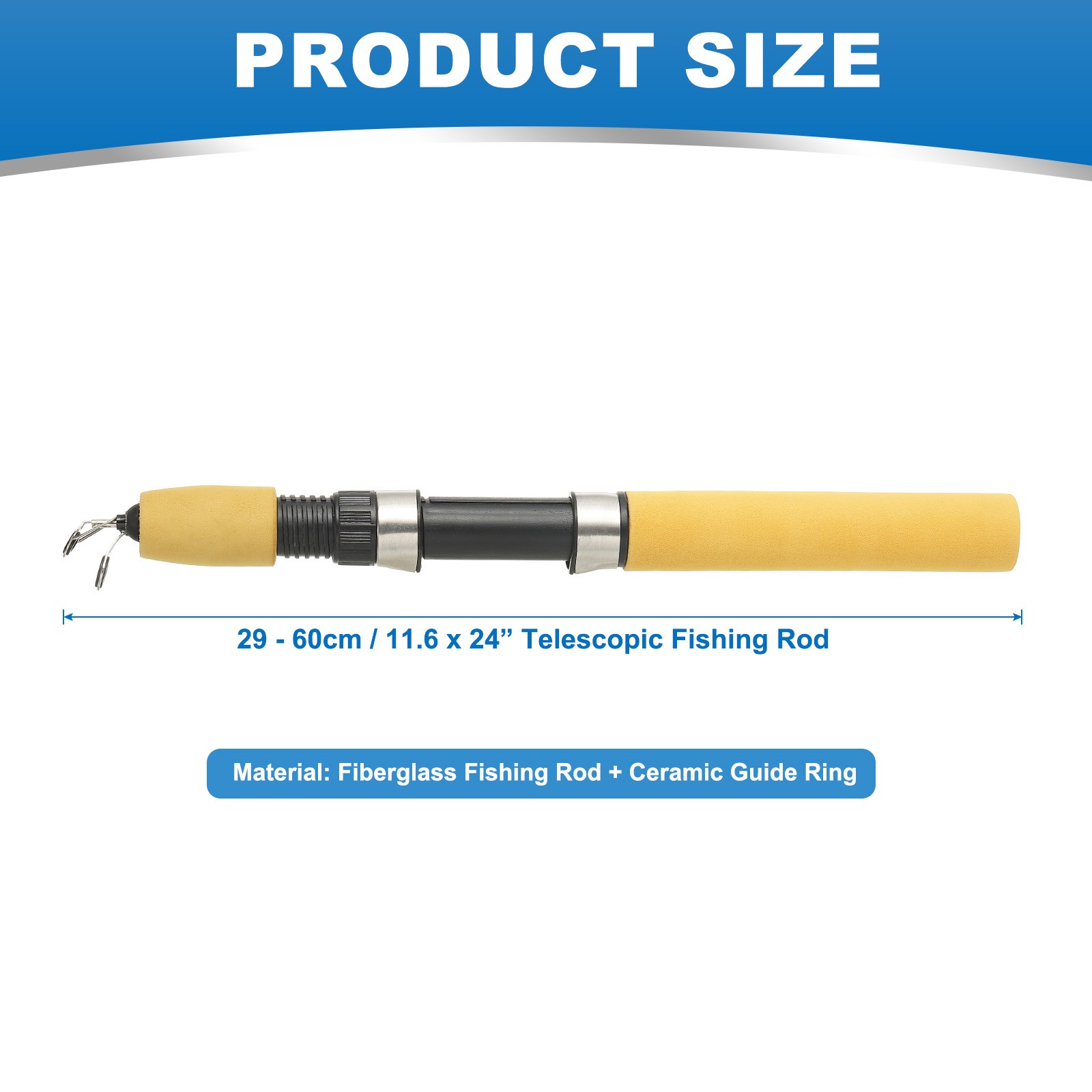 Telescopic Fishing Rod 24 Inch, Lightweight Collapsible, Light Yellow / Black