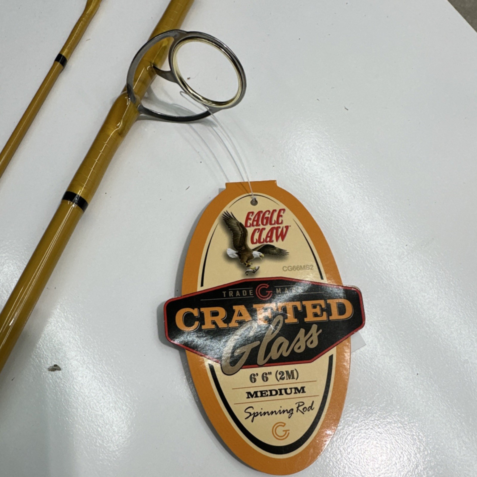 Eagle Claw Crafted Glass Spinning Rod 6’6″ Medium Fiberglass 2-Piece Yellow
