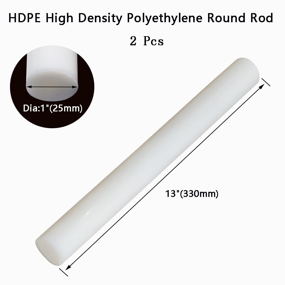 2 PCS White 1×13 Inch HDPE High Density Polyethylene Round Plastic Rod
