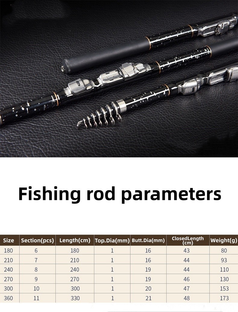 Telescopic Fishing Rod Carbon Fiber Rod Outdoor Fishing 1.8m-3.6m Portabal