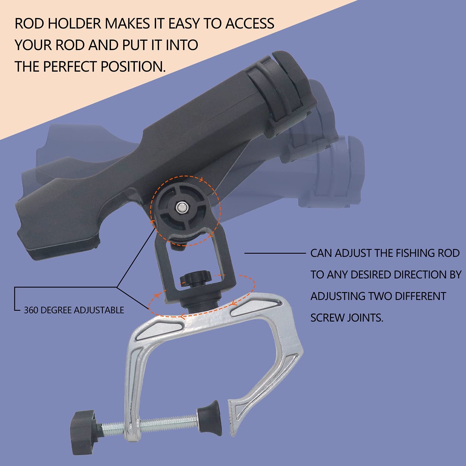 Fishing Rod Holders 2 Pack Boat Canoe Folding Holder 360° Adjustable Large
