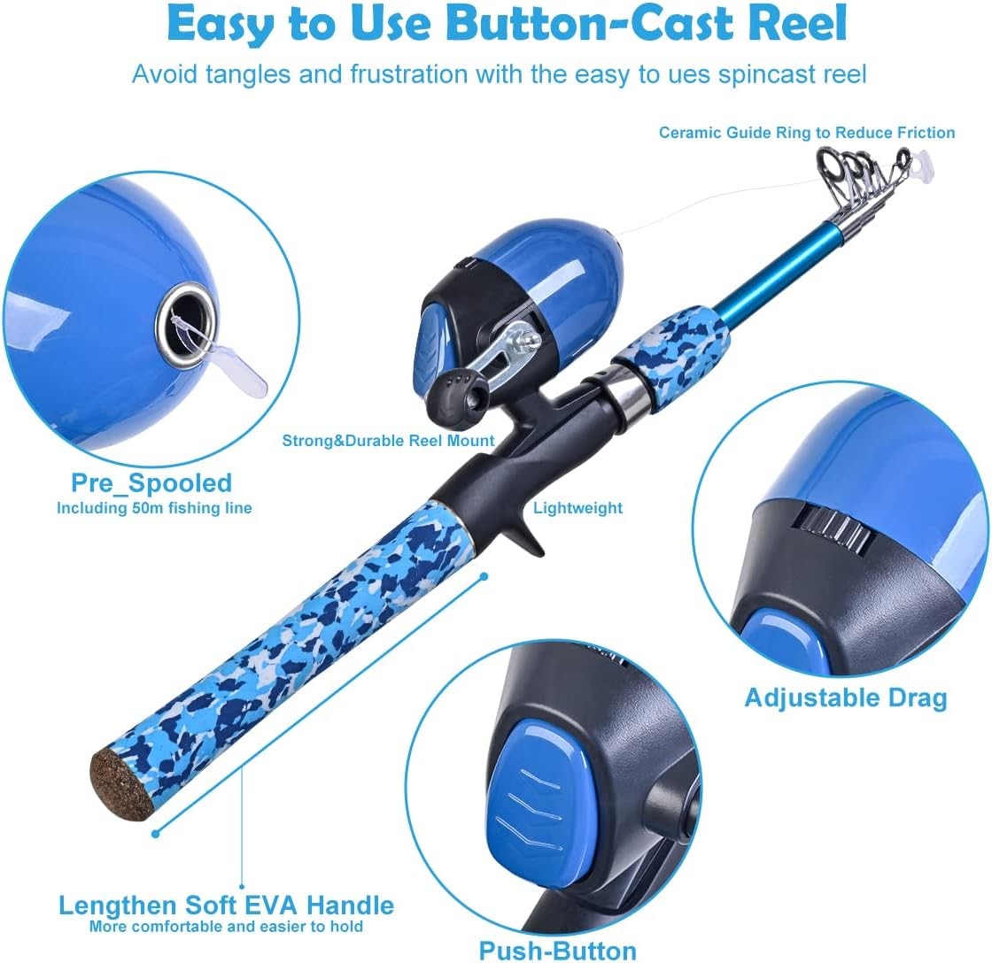 Kids Fishing Pole Set with Full Starter Kits 2 Set Portable Telescopic Fishing
