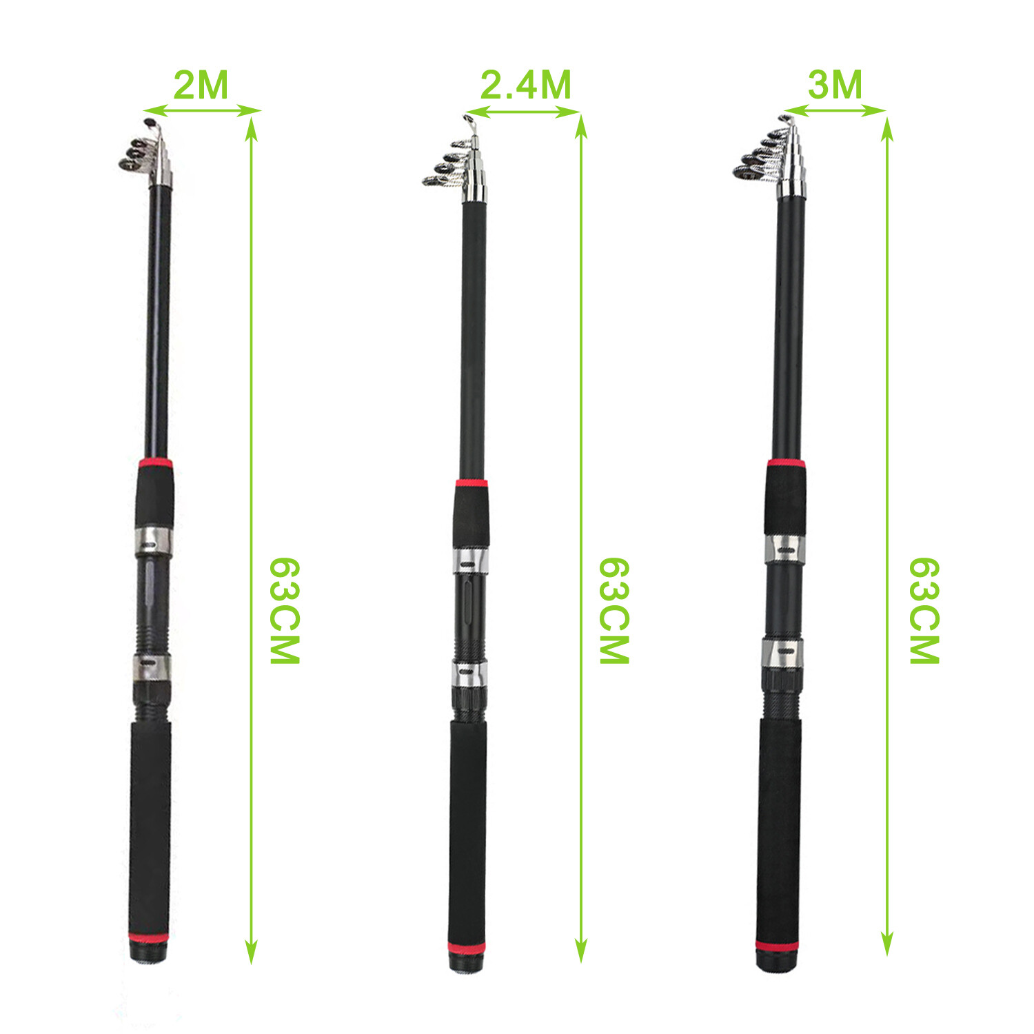 2.0FT Strong Support Fishing Rod Carbon Fiber Portable Medium Fast Lightweight