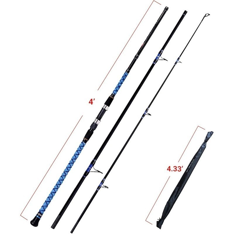 Carbon Fiber Surf Fishing Rod Spinning 3-Piece Sensitive Durable Travel Rods New