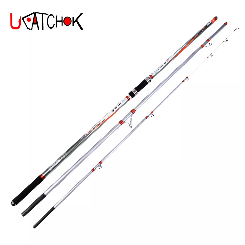 Surf Casting Fishing Rod 3-Piece Carbon Fiber Travel Rod Portable~14 ft