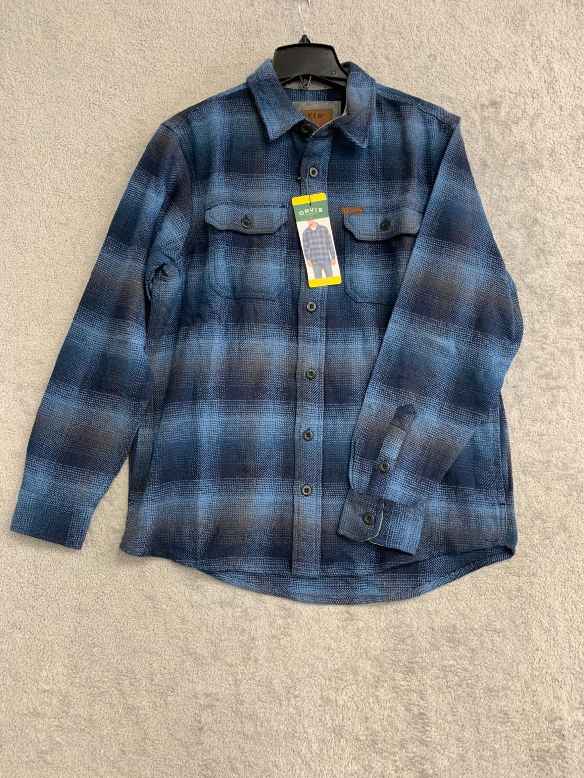 Orvis Men’s Size S Blue Plaid Long Sleeve Button-Up Beefy Flannel Shirt n1312