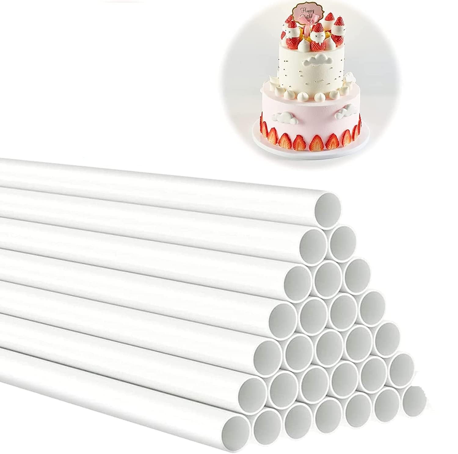 100 PCS White Plastic Cake Dowel Rods Tiered Stacking Straws 0.4×12 Inch