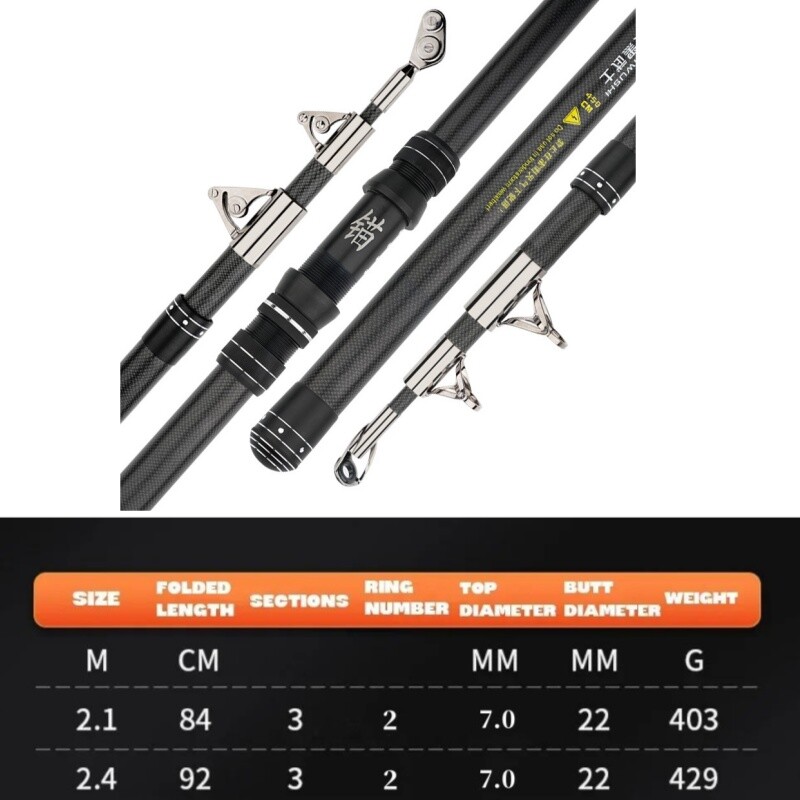 2.1M-2.4M Carbon Fiber Fishing Rod 50kg above Rod Telescopic Sea Boat Rod Travel